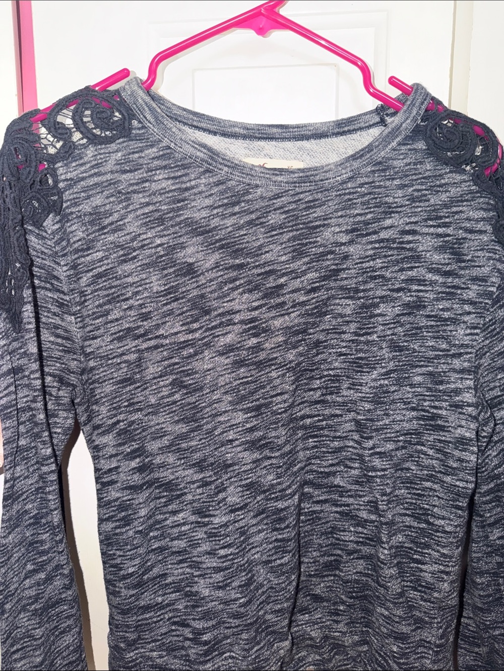 Hollister Charcoal Gray Lace-Shoulder Pullover